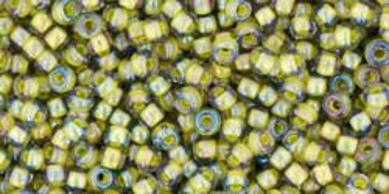 Toho 11/0 Round Japanese Seed Bead, TR11-246, Inside Color Luster Black Diamond/Opaque Yellow Lined